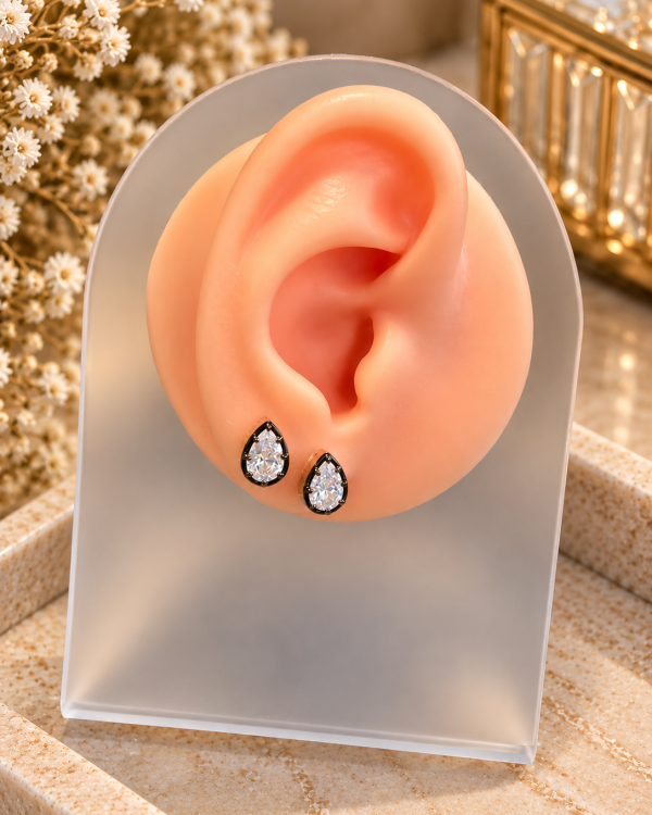 Black & Gold Teardrop Stud Earrings