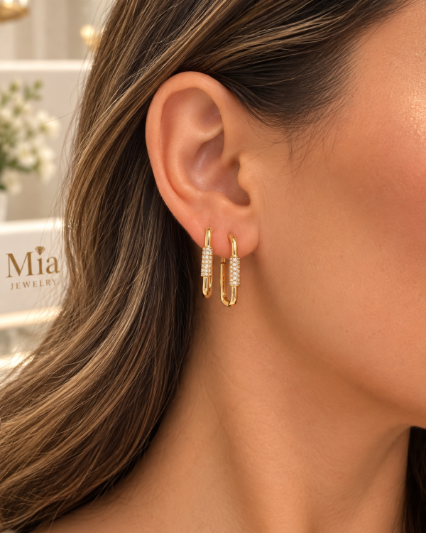 Pave Carabiner Hoop Earrings