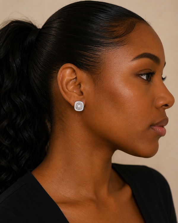 Silver Crystal Square Stud Earrings