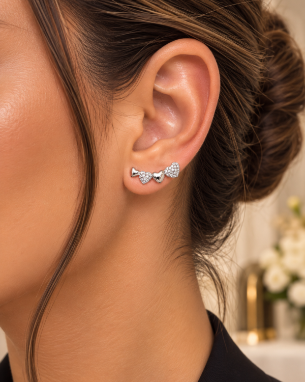 Pavé Heart Link Ear Climbers