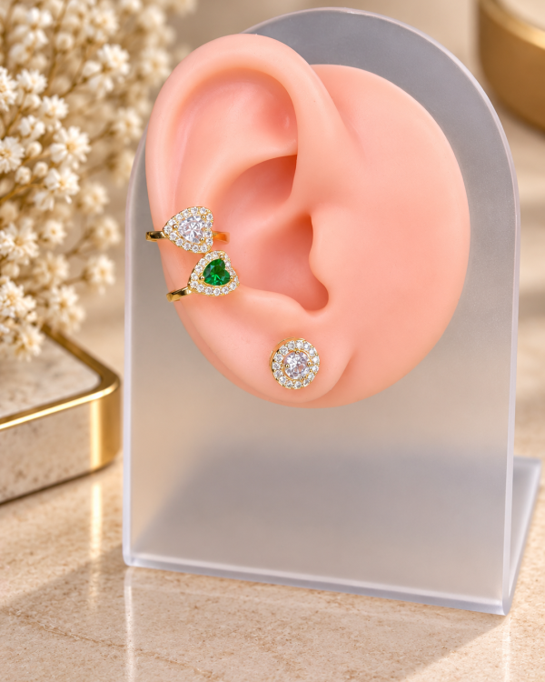 Rainbow Heart Crystal Ear Cuffs