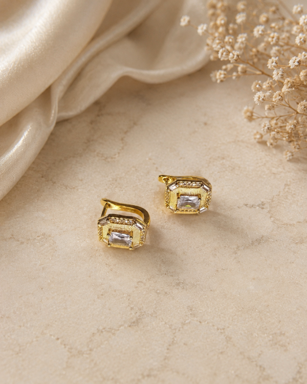 Luxe Emerald-Cut Crystal Gold Click Earrings