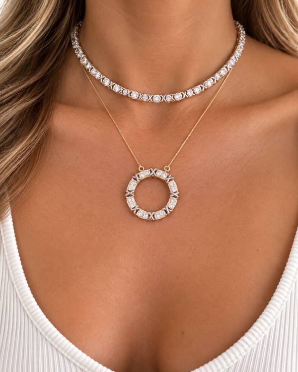 Mixed Metal Circle Pendant Necklace