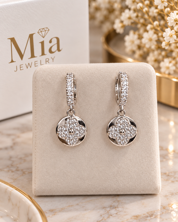 Celeste Silver Quatrefoil Pavé Huggie Earrings