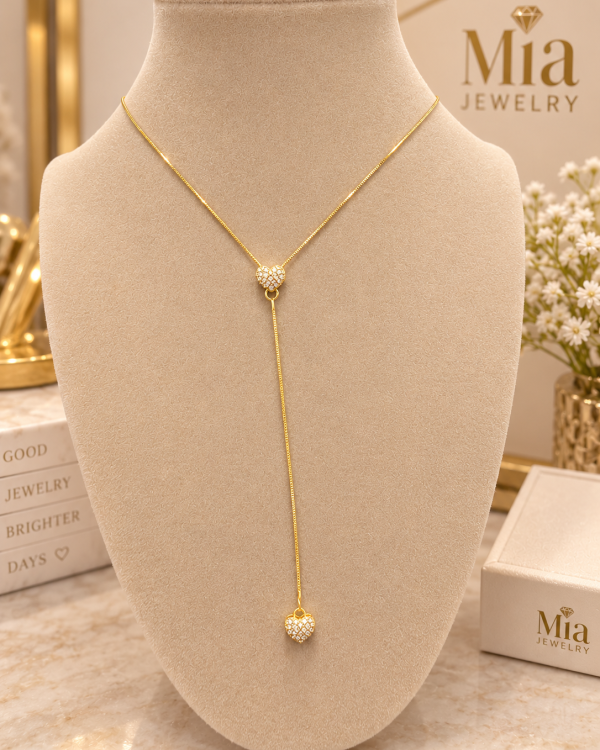 Double Heart Lariat Necklace