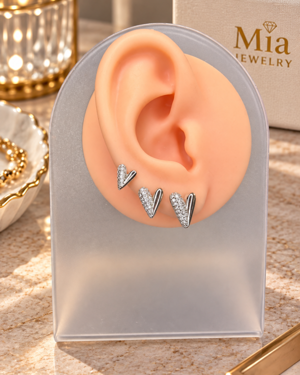 Amour Trio Elongated Pavé Heart Earrings