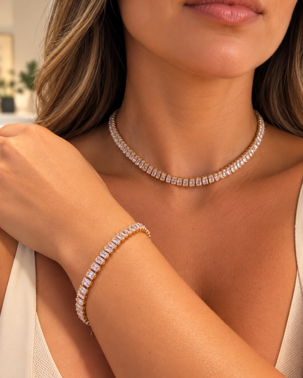 Baguette Crystal Necklace & Bracelet Set