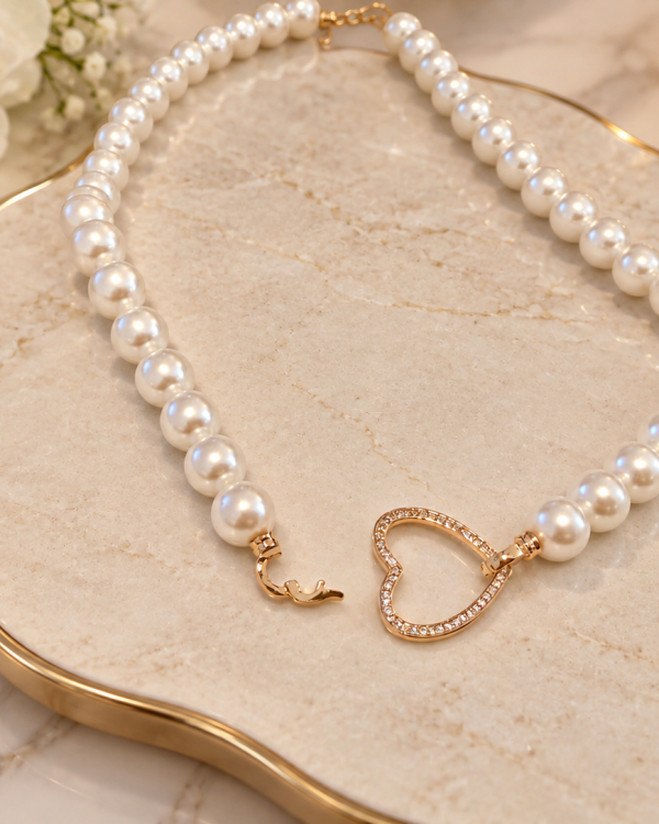 Pearl Heart Toggle Necklace