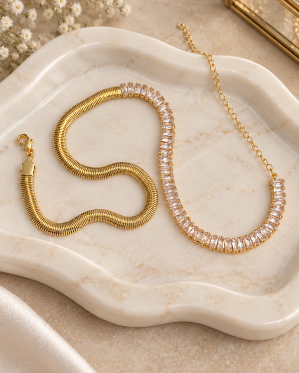 Baguette Crystal Herringbone Necklace