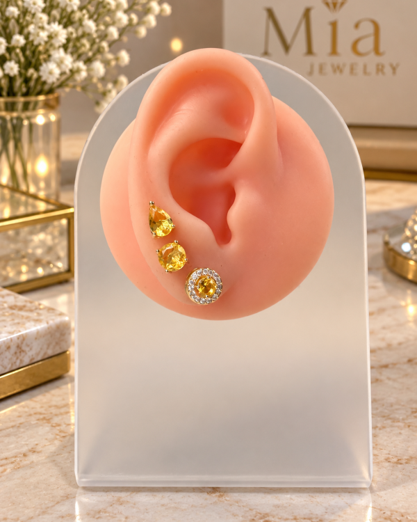 Trio Crystal Stud Earrings – Gold Tone