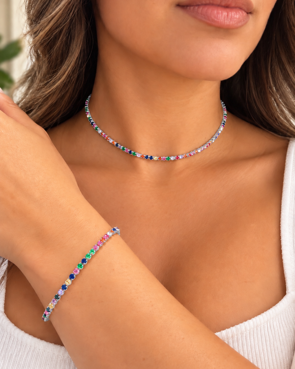 Multicolor Crystal Tennis Necklace & Bracelet Set