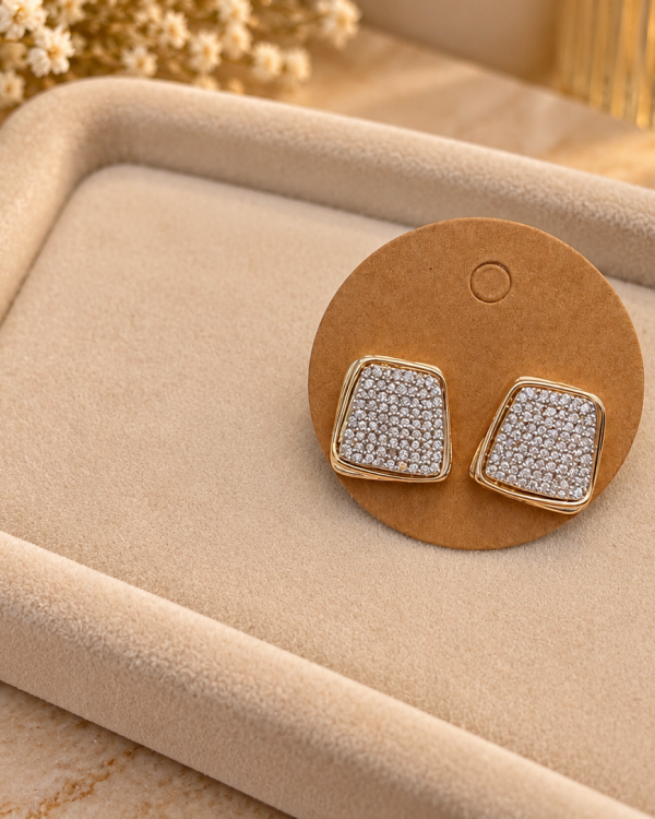 Luxe Irregular Pave Square Stud Earrings