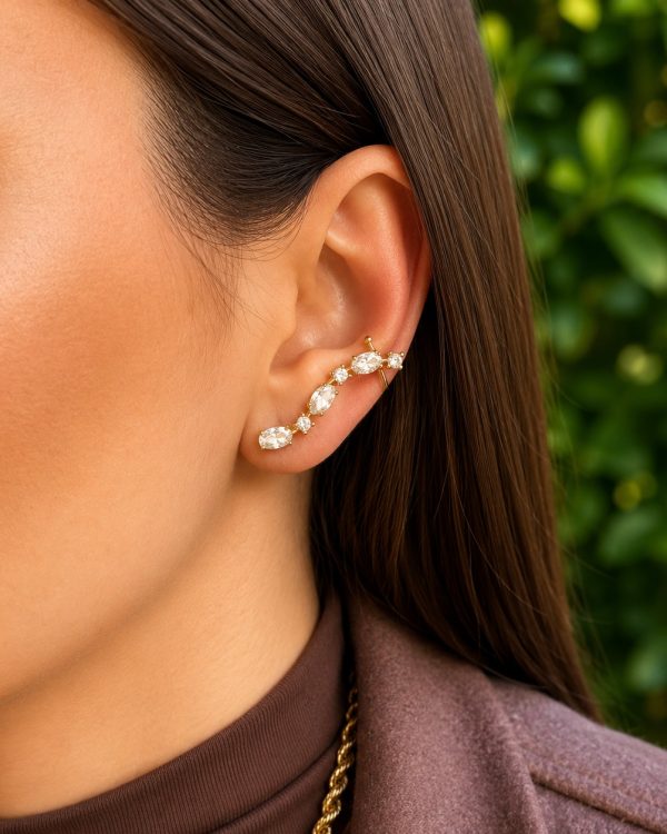 Celestial Crystal Ear Climber Earrings