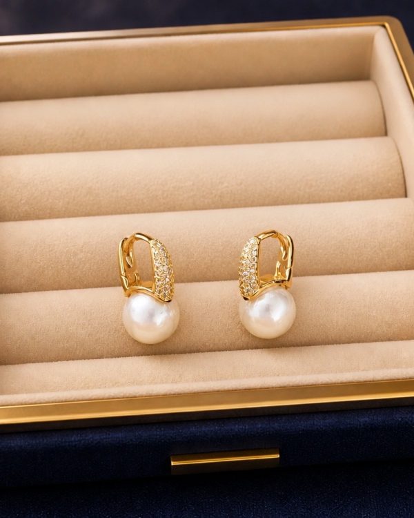 Luxe Pearl Pavé Huggie Hoop Earrings