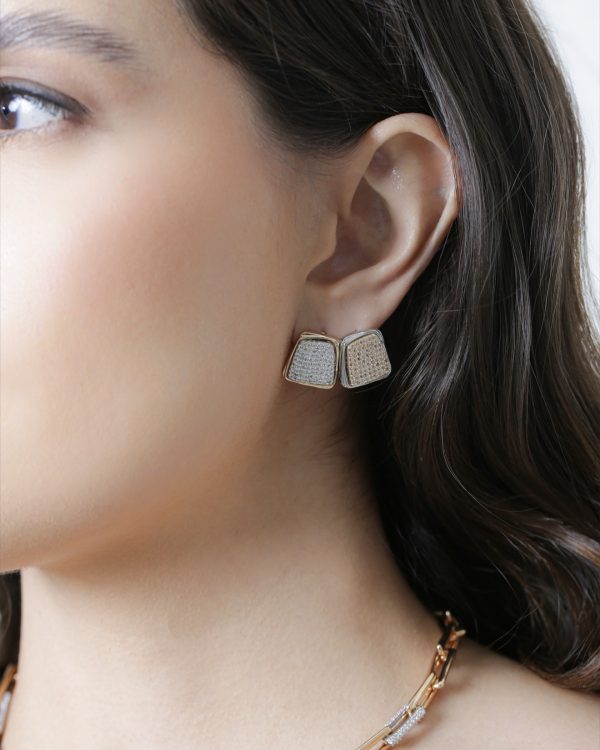 Luxe Irregular Pave Square Stud Earrings