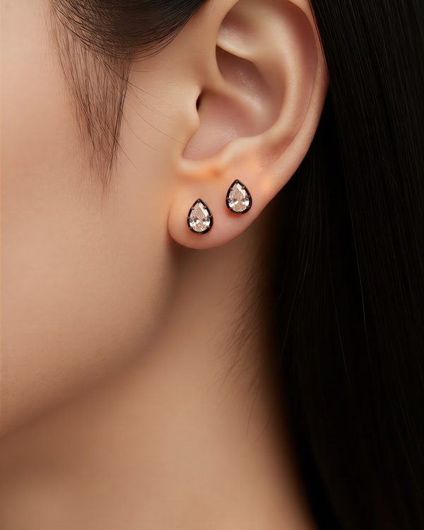 Black & Gold Teardrop Stud Earrings
