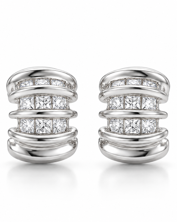 Baguette Pave Layered Hoop Earrings