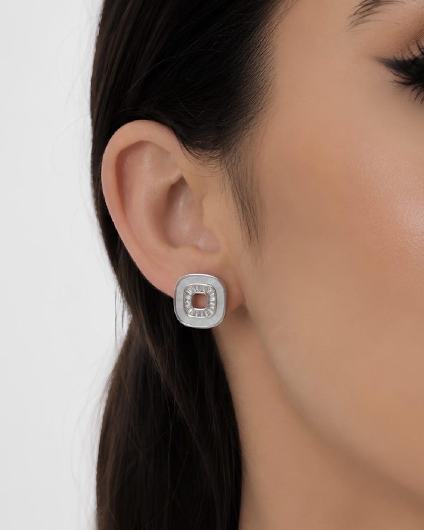 Silver Crystal Square Stud Earrings