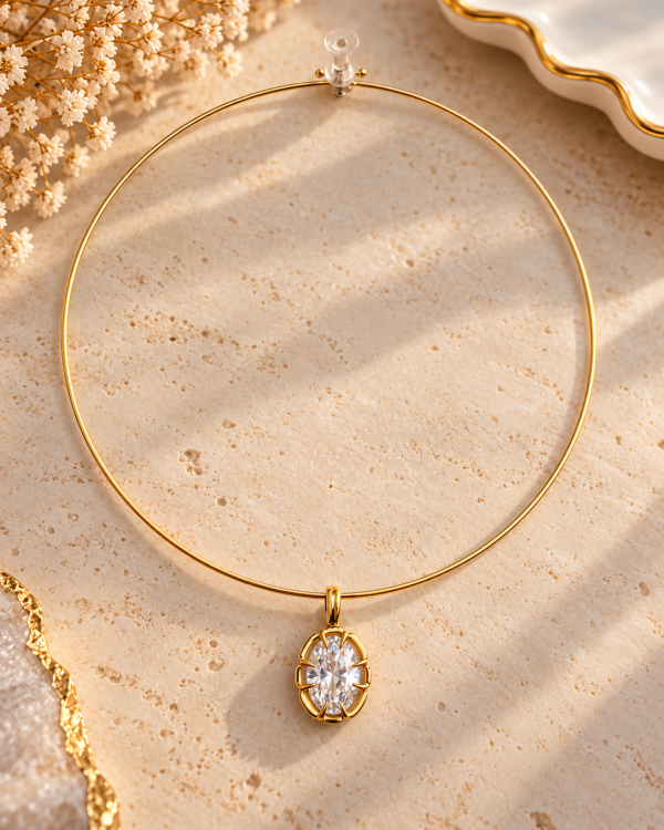 Oval Solitaire Pendant in Gold or Silver Tone