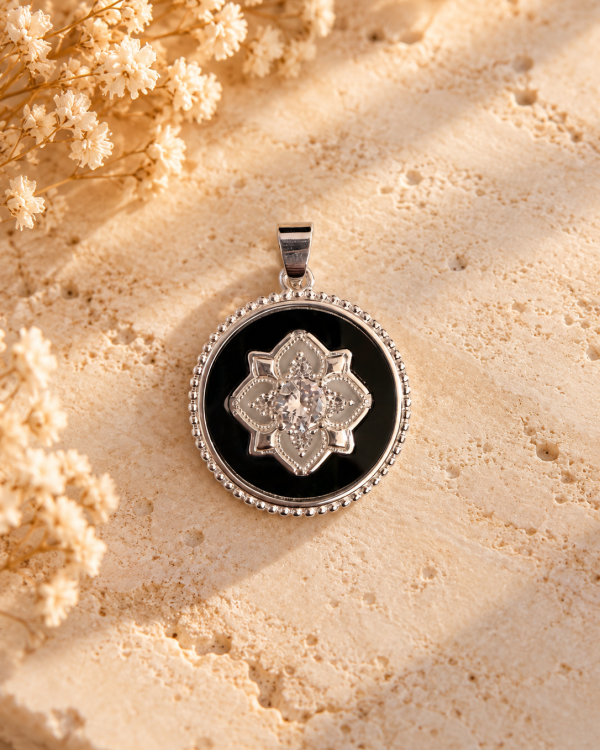 Black and Silver Floral Crystal Pendant
