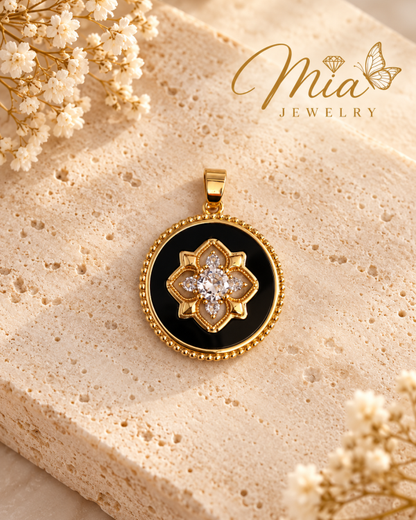 Black Floral Medallion Pendant