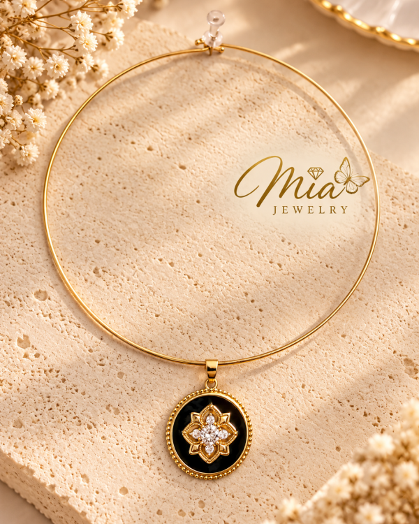 Black Floral Medallion Pendant