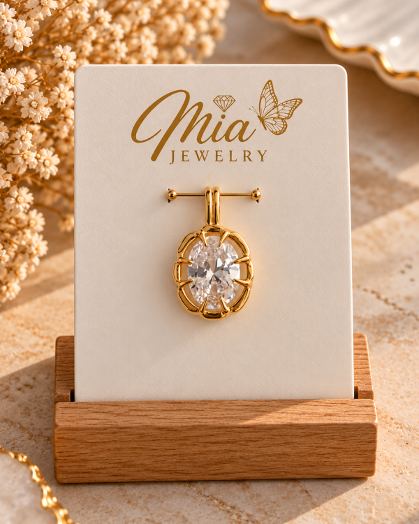 Oval Solitaire Pendant in Gold or Silver Tone