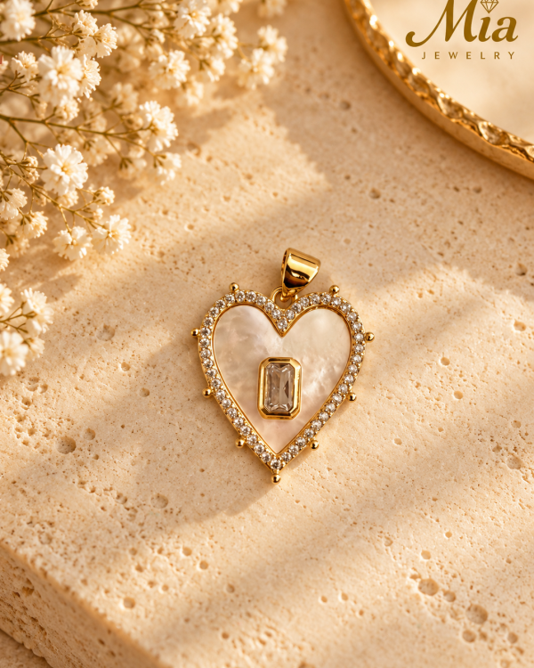 Mother of Pearl Crystal Heart Pendant