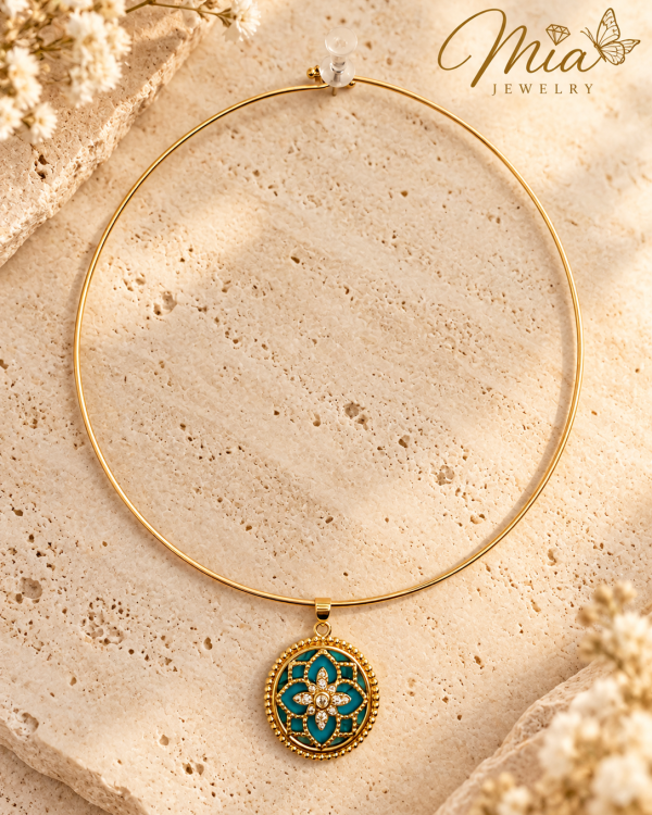 Teal Floral Medallion Pendant
