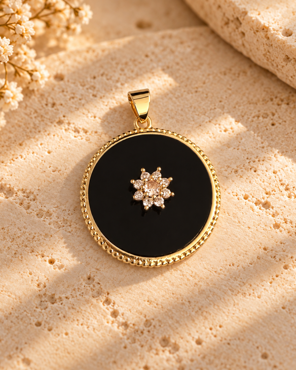 Black Onyx Floral Medallion Pendant