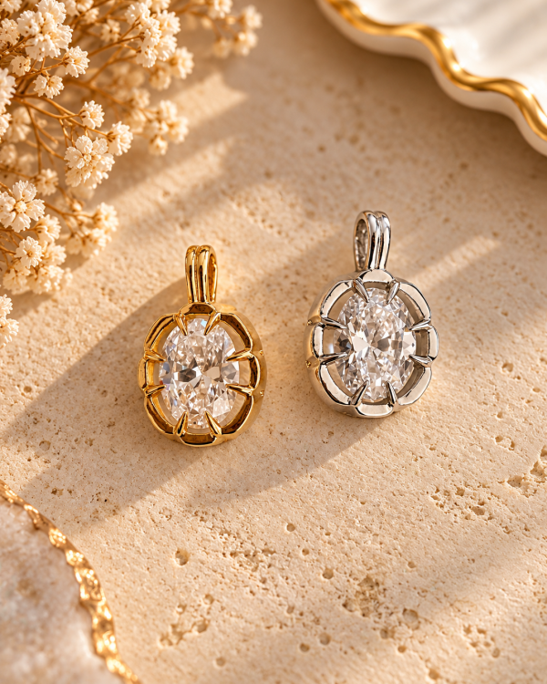 Oval Solitaire Pendant in Gold or Silver Tone