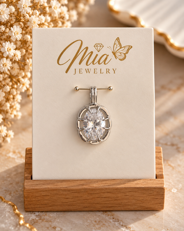 Oval Solitaire Pendant in Gold or Silver Tone