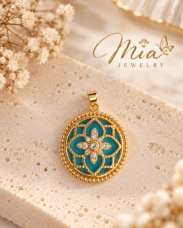 Teal Floral Medallion Pendant