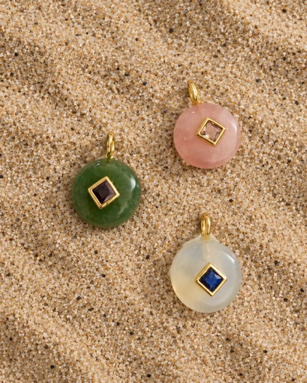 Round Gemstone Pendant with Square Accent