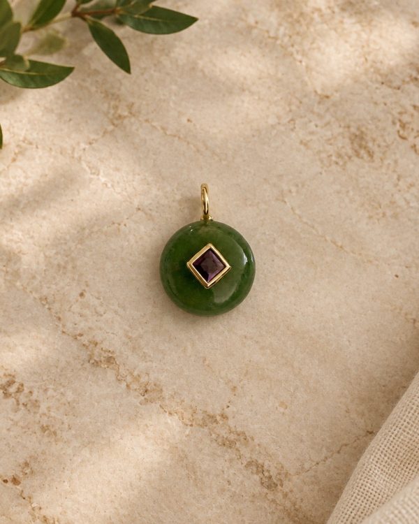 Round Gemstone Pendant with Square Accent