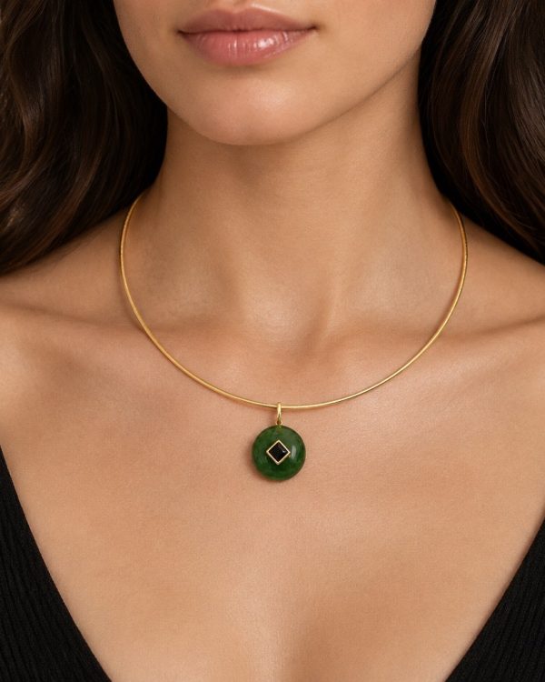 Round Gemstone Pendant with Square Accent