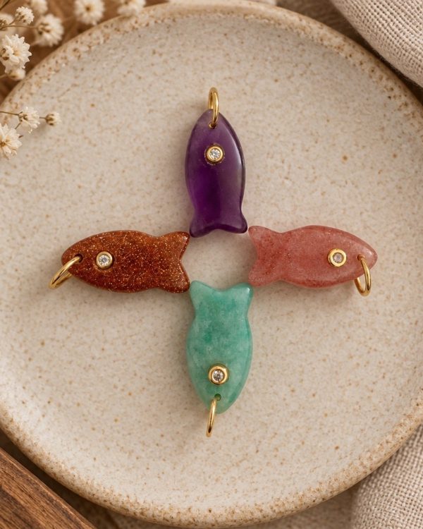Crystal Accent Fish Gemstone Pendants