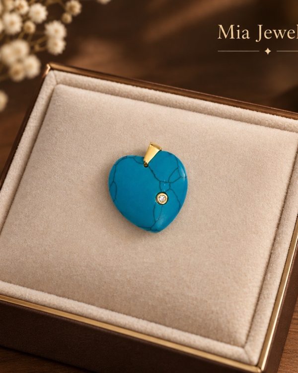 Crystal Accent Heart Gemstone Pendant