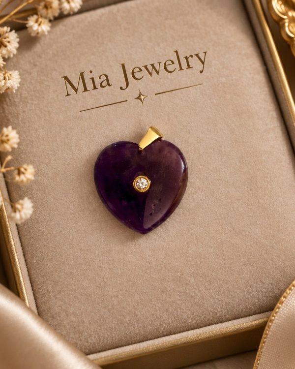 Crystal Accent Heart Gemstone Pendant
