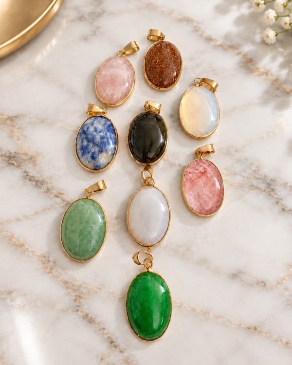 Oval Stone Gold-Tone Pendants